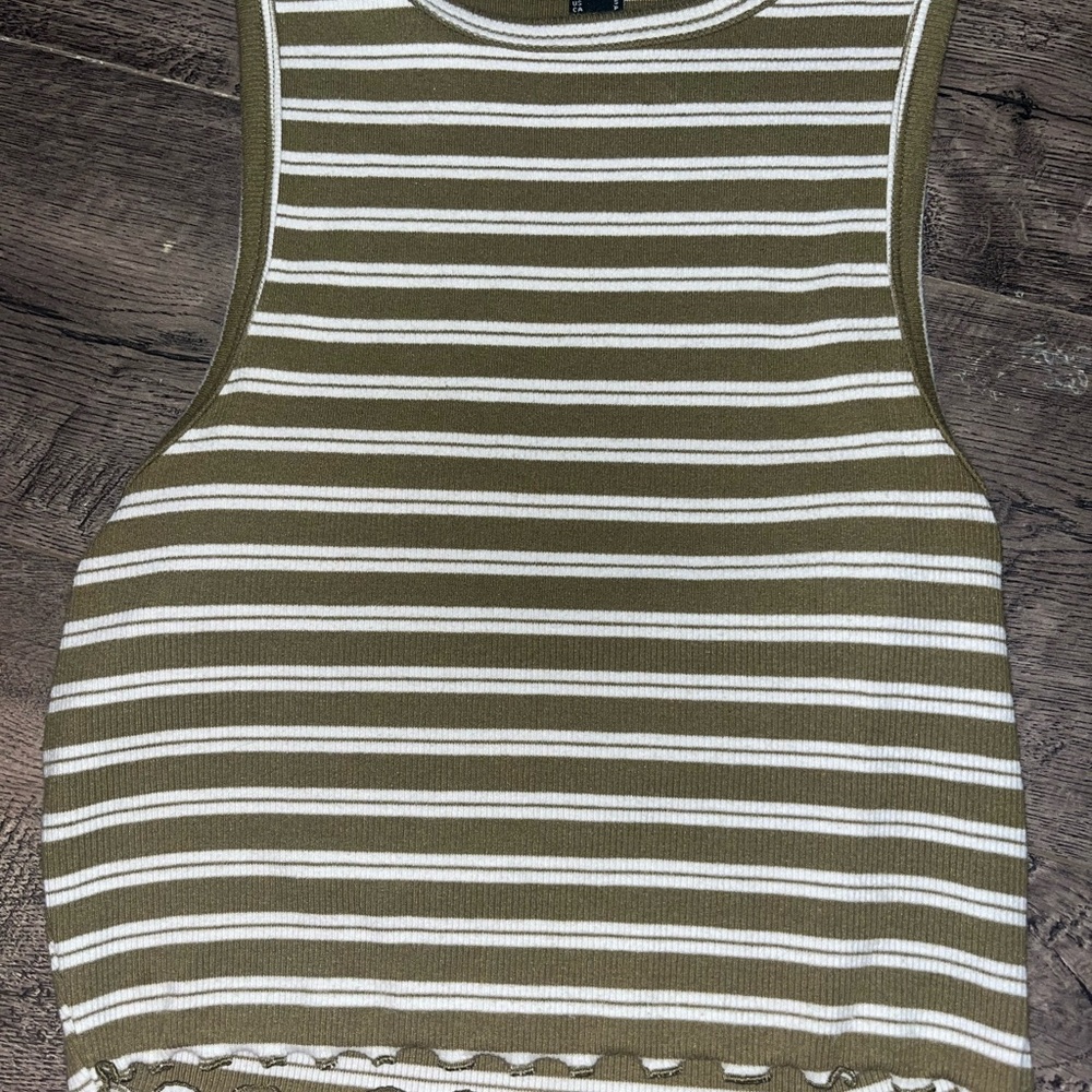Striped Olive and White Tank Top